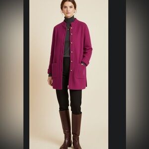Adrienne Vittadini Magenta Wool Blend Sweater Coat Button Front Jacket XL
